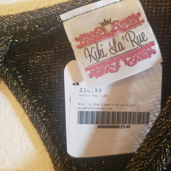 Kiki La Rue Metallic Gold Sparkle Black Top 2XL Keyhole Stretch Ruched Sleeve - Picture 7 of 9